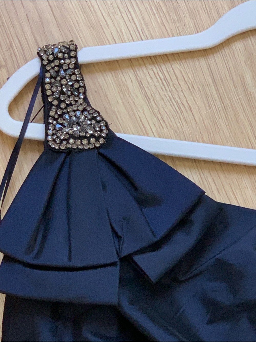 Rickie freeman TERI JON gown  one -Shoulder navy blue Evening Dress with Embelli - Picture 5 of 9